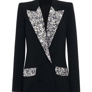 Women Mid black cocktail tuxedo dress with gems